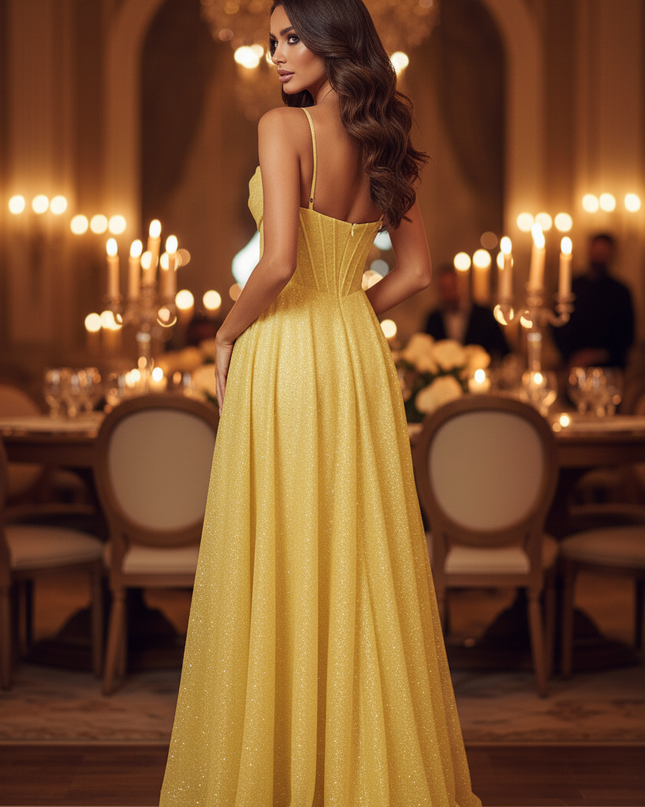 Gold Glitzerkleid Lang mit Tuell - Ansicht 2