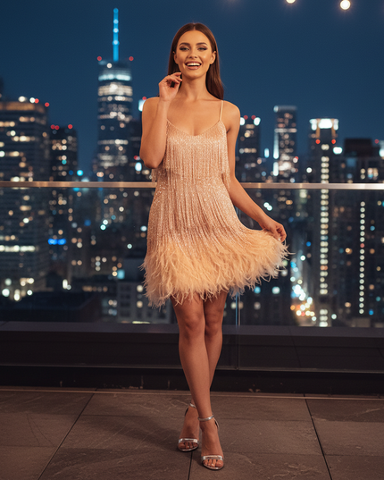 Goldenes Glitzerkleid mit Fransen - Ansicht 1