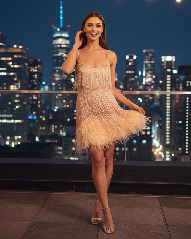 Goldenes Glitzerkleid mit Fransen - Ansicht 3