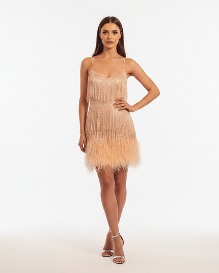 Goldenes Glitzerkleid mit Fransen - Ansicht 5