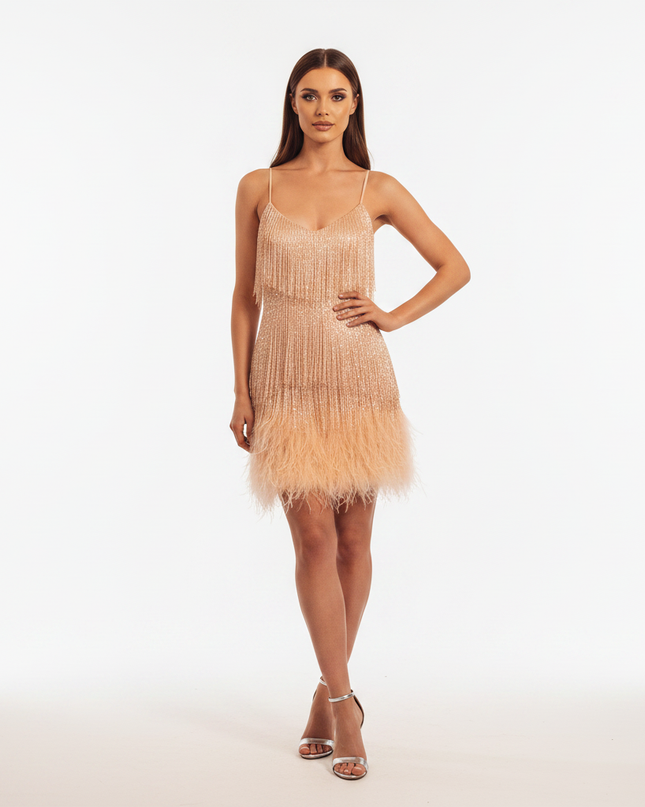 Goldenes Glitzerkleid mit Fransen - Ansicht 5