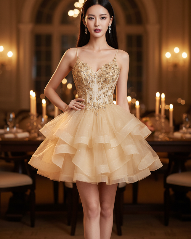 Goldenes Glitzer Kleid Korsett Kurz - Ansicht 1