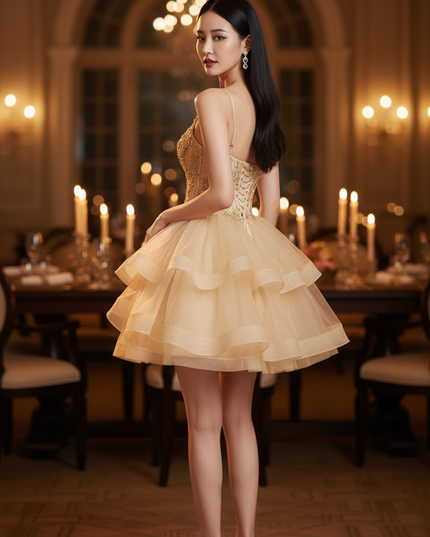 Goldenes Glitzer Kleid Korsett Kurz - Ansicht 2