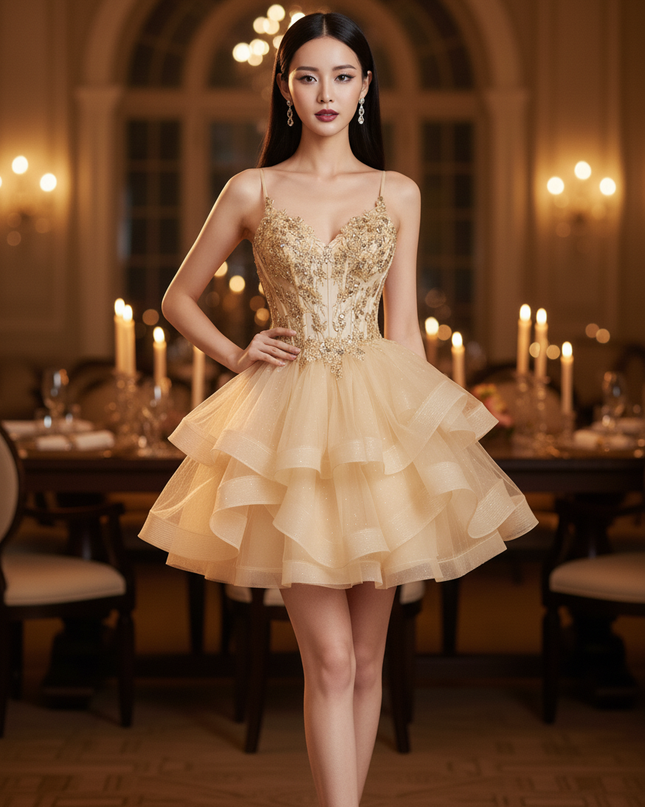 Goldenes Glitzer Kleid Korsett Kurz - Ansicht 3
