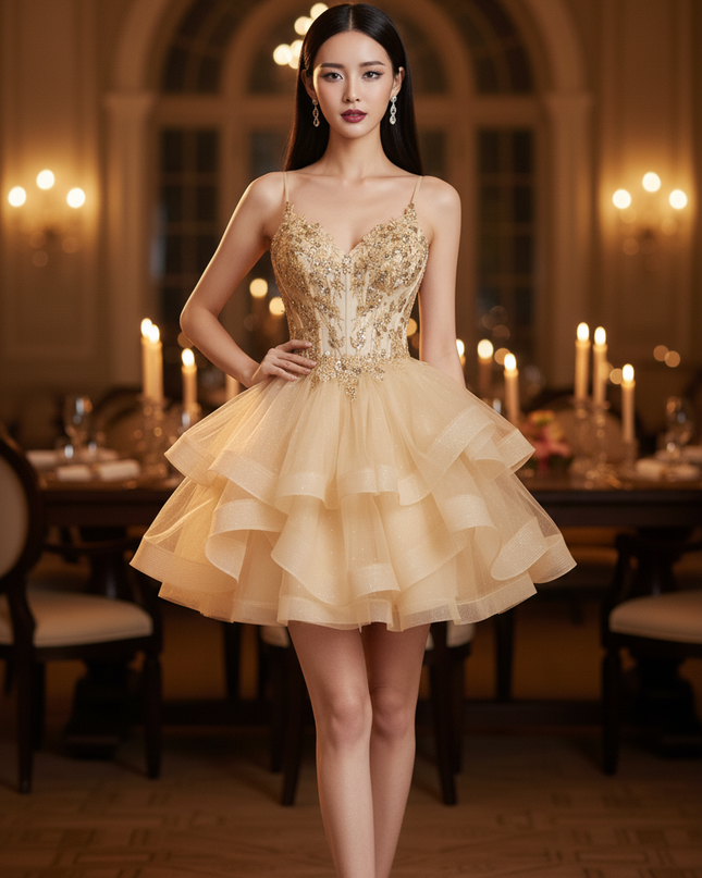 Goldenes Glitzer Kleid Korsett Kurz - Ansicht 4
