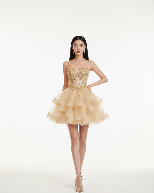 Goldenes Glitzer Kleid Korsett Kurz - Ansicht 5