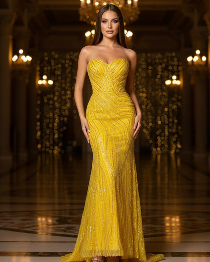 Goldenes Glitzer Kleid Lang - Ansicht 1