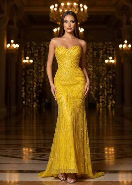 Goldenes Glitzer Kleid Lang - Ansicht 1