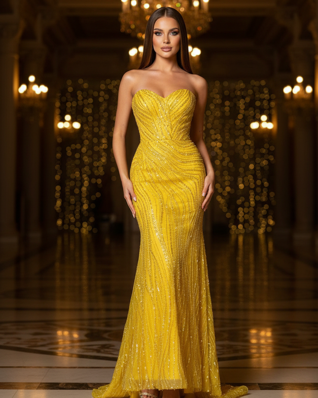 Goldenes Glitzer Kleid Lang - Ansicht 1