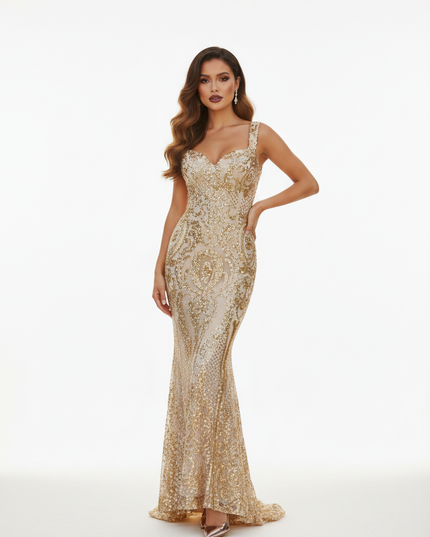 Goldenes Glitzerkleid lang fuer Damen - Ansicht 5