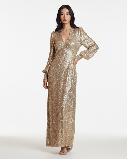 Goldenes Glitzer Kleid Langarm - Ansicht 5