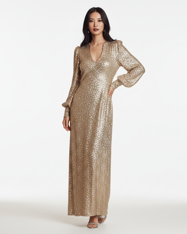 Goldenes Glitzer Kleid Langarm - Ansicht 5