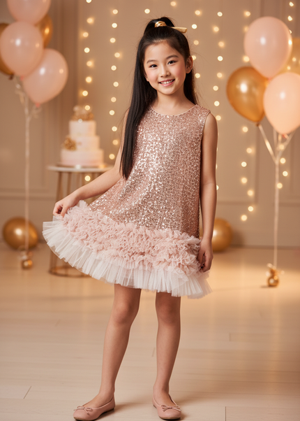 Goldenes Glitzer Kleid Maedchen - Ansicht 1