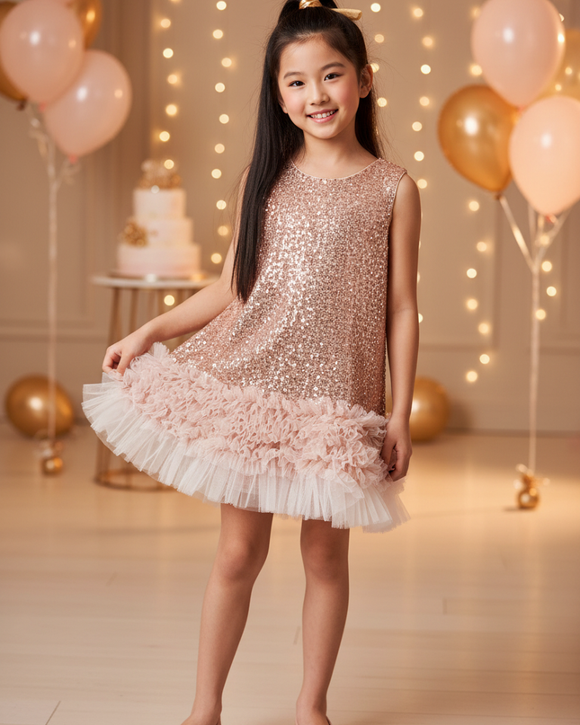 Goldenes Glitzer Kleid Maedchen - Ansicht 1