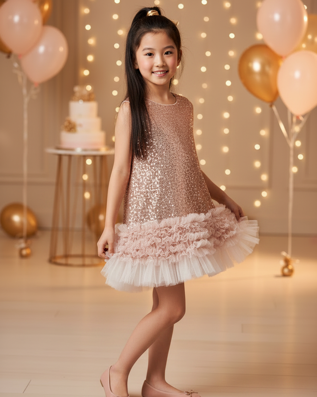Goldenes Glitzer Kleid Maedchen - Ansicht 3
