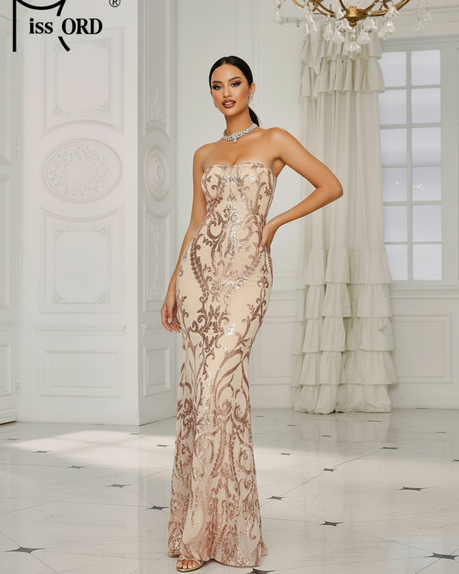 Gold Glitzer Kleid Meerjungfrau - Ansicht 3