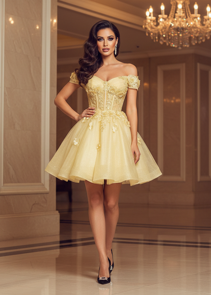 Goldenes Glitzer Kleid Tuell Kurz - Ansicht 1