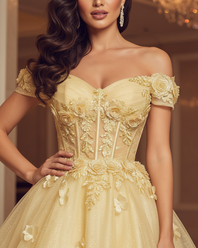Goldenes Glitzer Kleid Tuell Kurz - Ansicht 4