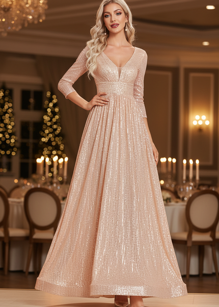 Goldenes Pailletten Kleid Lang - Ansicht 1