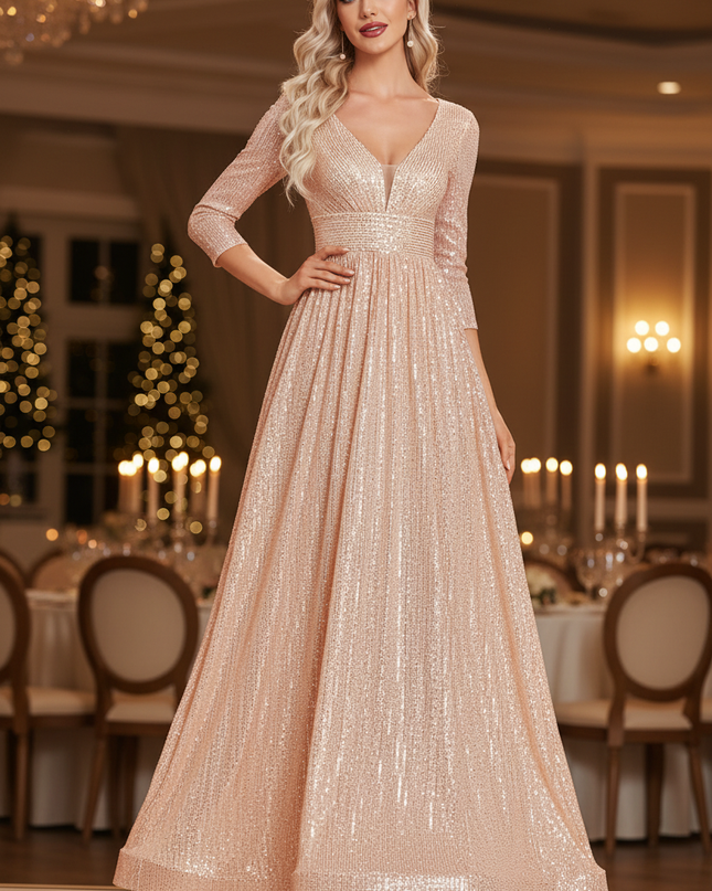 Goldenes Pailletten Kleid Lang - Ansicht 1