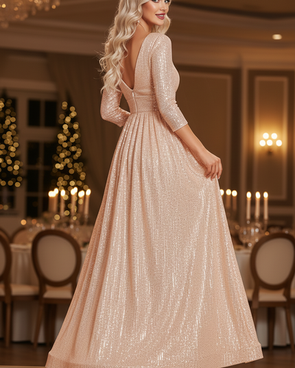 Goldenes Pailletten Kleid Lang - Ansicht 2