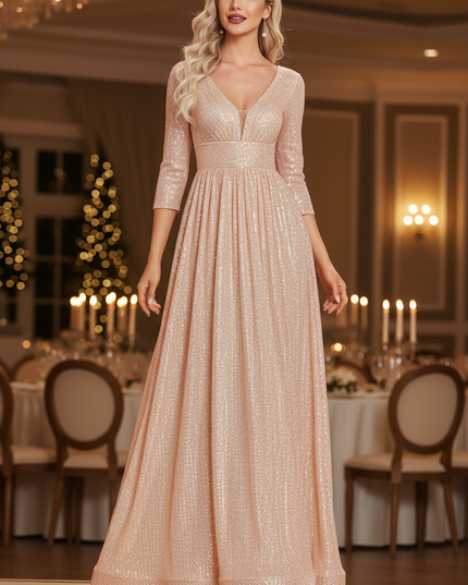 Goldenes Pailletten Kleid Lang - Ansicht 3