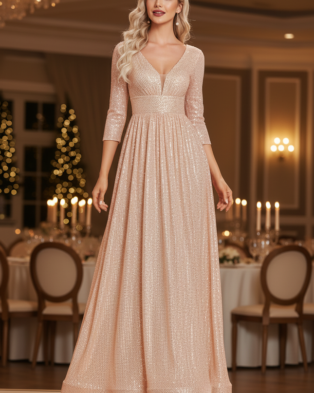 Goldenes Pailletten Kleid Lang - Ansicht 3