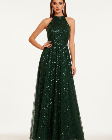 Gruenes Glitzer Kleid Neckholder Lang - Ansicht 5