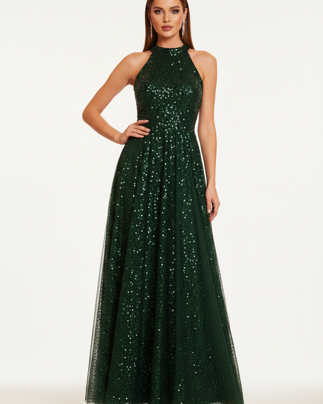Gruenes Glitzer Kleid Neckholder Lang - Ansicht 5