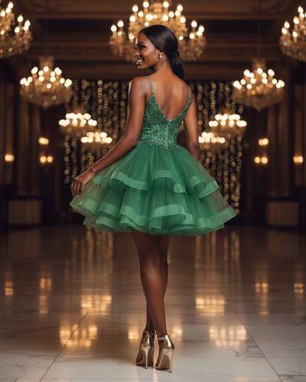 Elegantes Gruenes Glitzerkleid Kurz - Ansicht 2