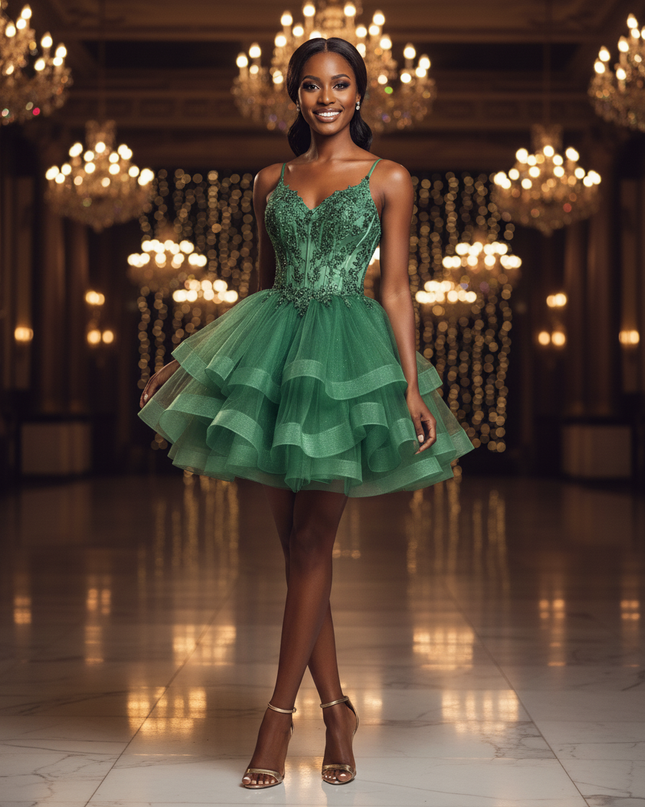 Elegantes Gruenes Glitzerkleid Kurz - Ansicht 3