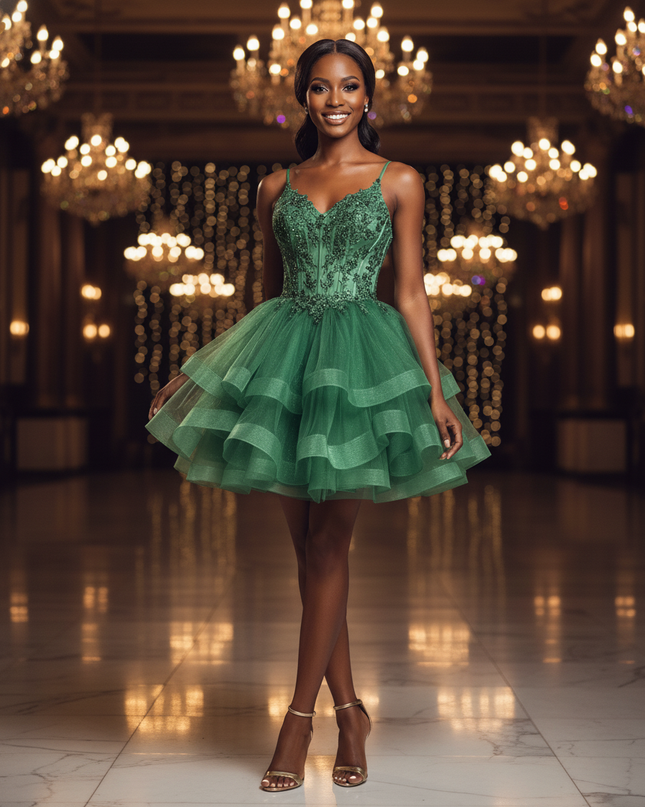 Elegantes Gruenes Glitzerkleid Kurz - Ansicht 4
