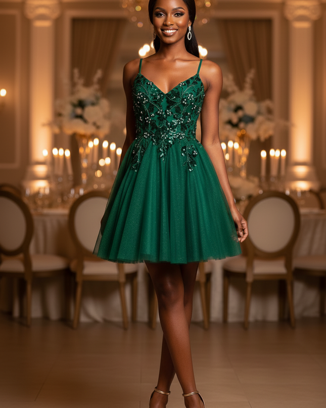 Gruenes Pailletten Kleid Kurz - Ansicht 4