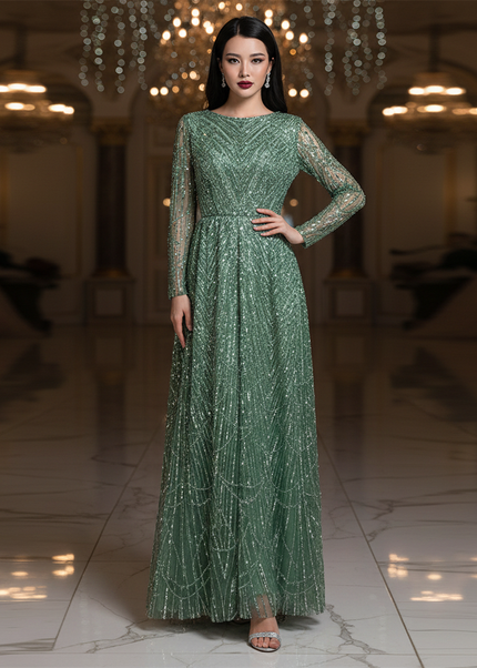 Gruenes Glitzer Kleid Lang - Ansicht 1