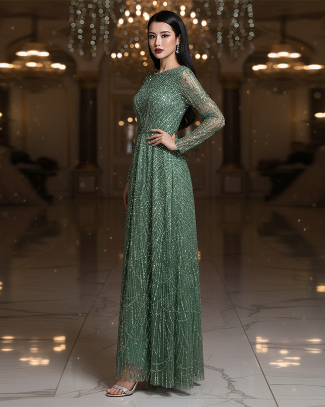 Gruenes Glitzer Kleid Lang - Ansicht 3