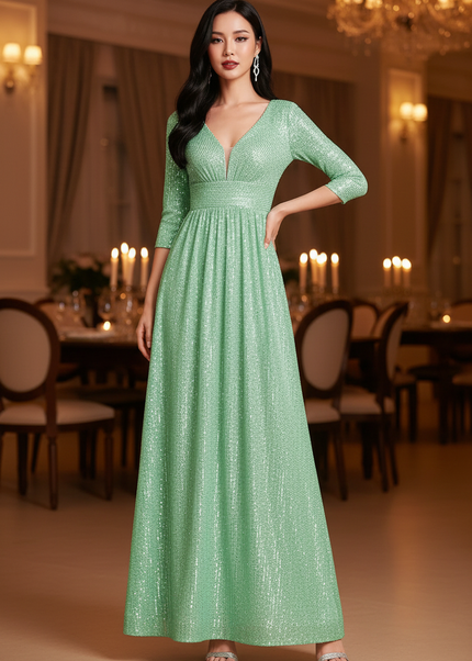 Gruenes Glitzerkleid Lang Langarm - Ansicht 1