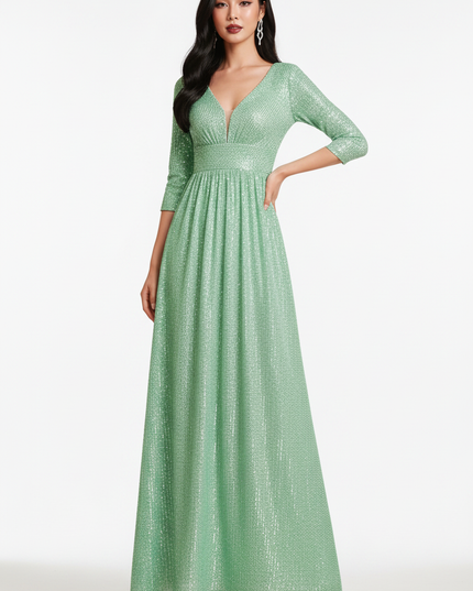 Gruenes Glitzerkleid Lang Langarm - Ansicht 5