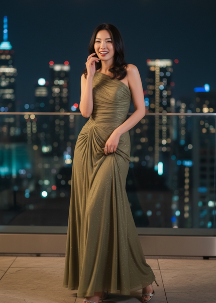Gruenes Glitzerkleid One Shoulder Lang - Ansicht 1