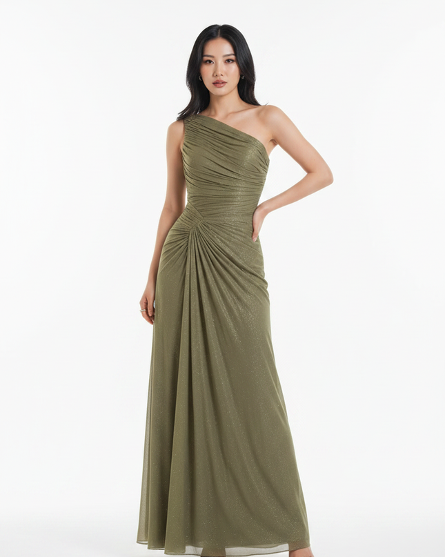 Gruenes Glitzerkleid One Shoulder Lang - Ansicht 5