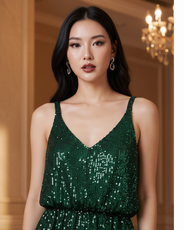 Gruenes Glitzerkleid lang Pailletten - Ansicht 4