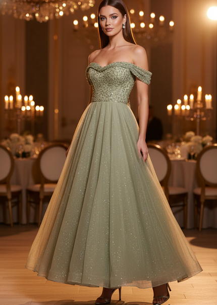 Gruenes Glitzer Kleid Lang Sweetheart - Ansicht 1