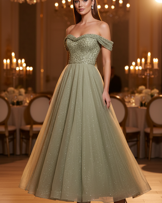 Gruenes Glitzer Kleid Lang Sweetheart - Ansicht 1