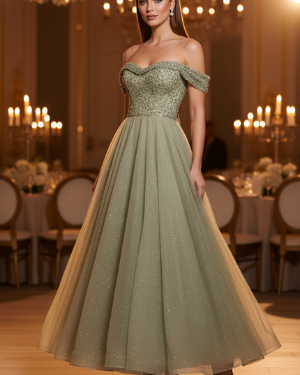 Gruenes Glitzer Kleid Lang Sweetheart - Ansicht 3