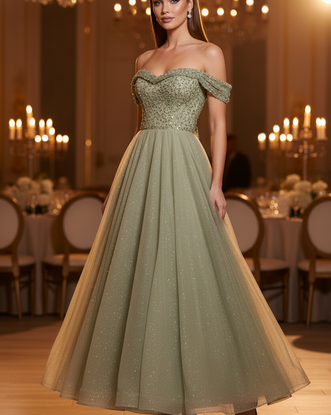 Gruenes Glitzer Kleid Lang Sweetheart - Ansicht 3