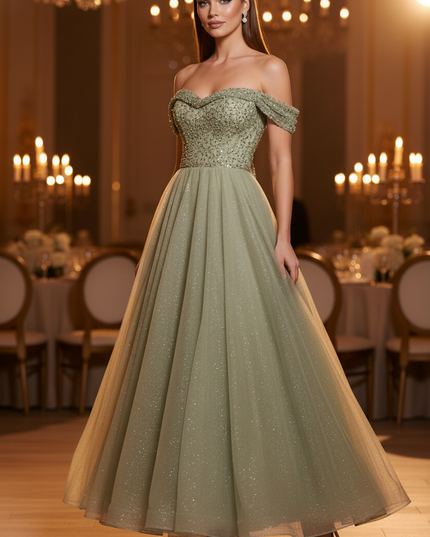 Gruenes Glitzer Kleid Lang Sweetheart - Ansicht 4