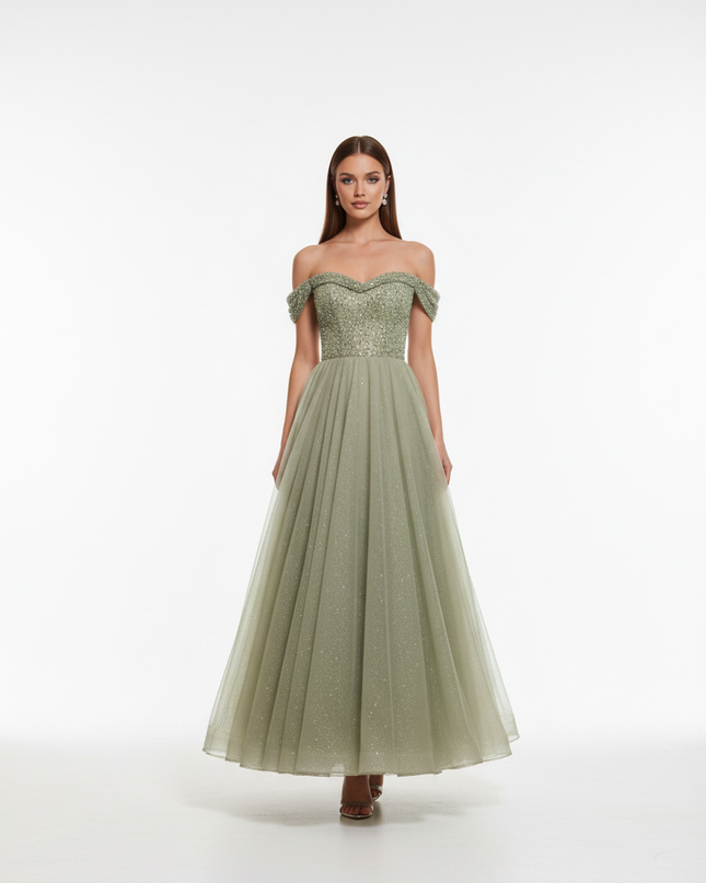 Gruenes Glitzer Kleid Lang Sweetheart - Ansicht 5
