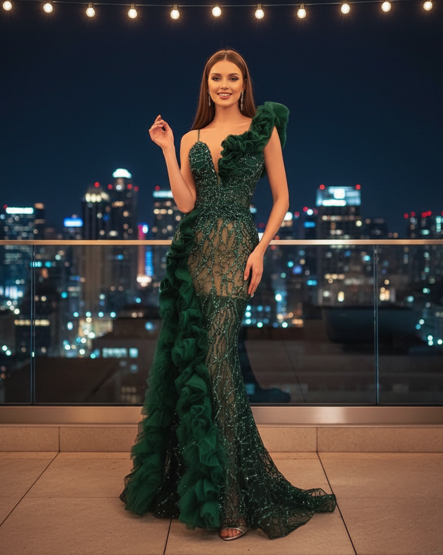 Smaragdgrünes Meerjungfrauenkleid - Ansicht 1
