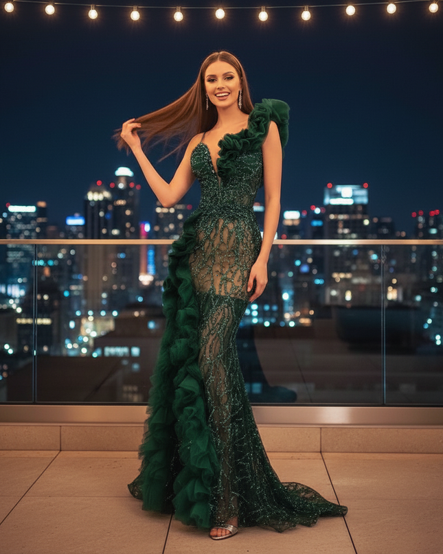 Smaragdgrünes Meerjungfrauenkleid - Ansicht 3