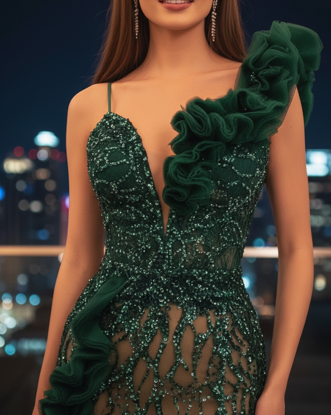 Smaragdgrünes Meerjungfrauenkleid - Ansicht 4