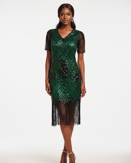Gruenes Glitzer Kleid Midi Gatsby - Ansicht 5